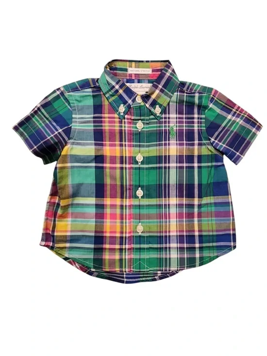 NWT Ralph Lauren Baby Boy Plaid Short Sleeve Button-Down Shirt Preppy Classic