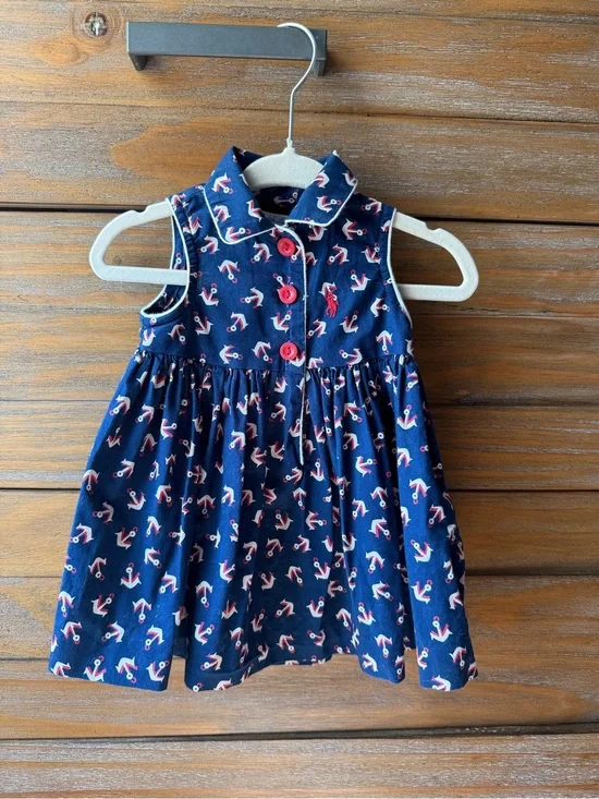 Ralph Lauren Navy Dress with Red and White Anchor Print