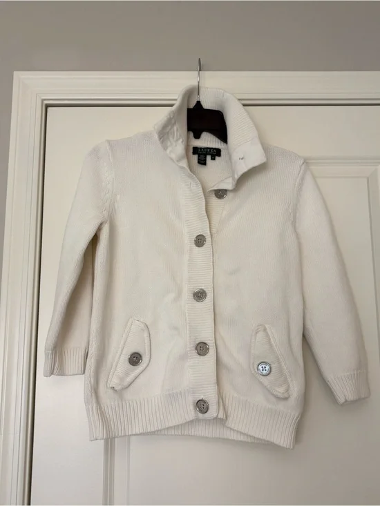 Lauren Ralph Lauren Women’s White/ Cream Button-Up Knit Sweater