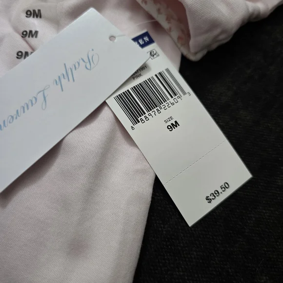 Ralph Lauren Light Pink Footie with Floral Trim