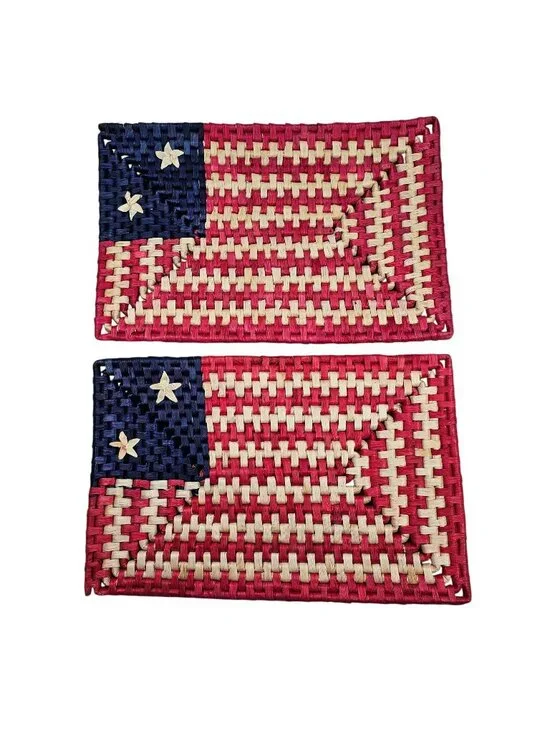 Set of 2 Wicker American Flag Placemats Red White & Blue 18