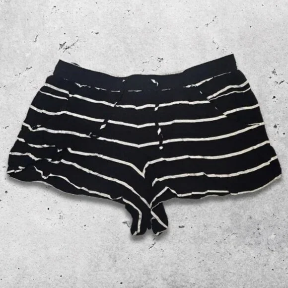 French Connection Shorts Drawstring Waist Soft Relaxed Fit Striped Blue/White 10
