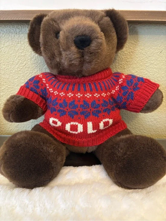 Ralph Lauren Brown Plush Bear with Red Knit Sweater