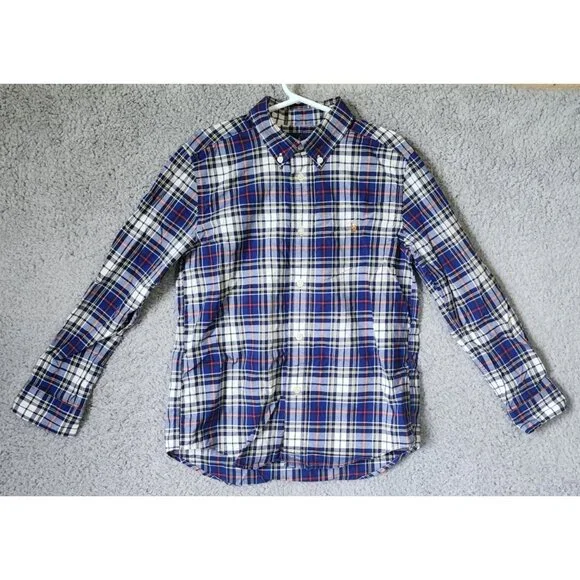 Ralph Lauren Youth Size 7 Blue‎ Plaid Natural Stretch Button Down LS Shirt