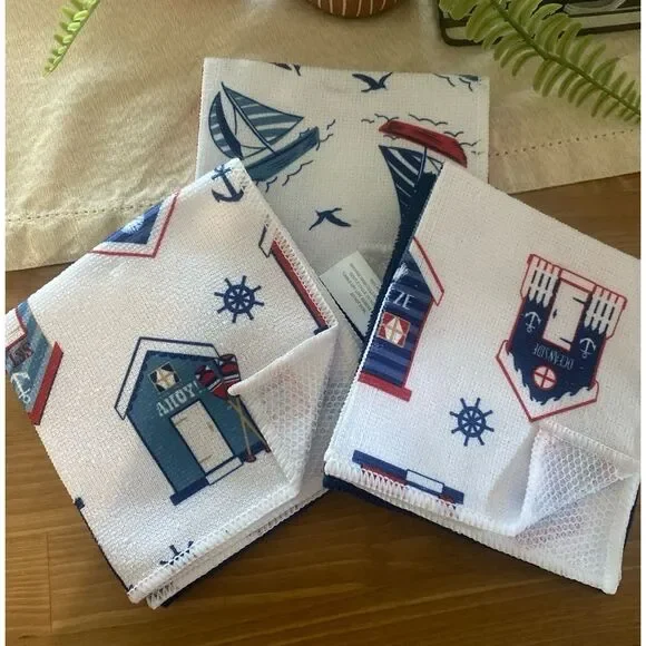 6 Microfiber dishcloths Ocean Sailboat‎ Anchor themed