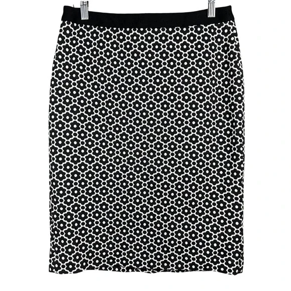 Talbots‎ Womens Black White Retro Floral Geometric Pencil Skirt 6 Stretch Knit