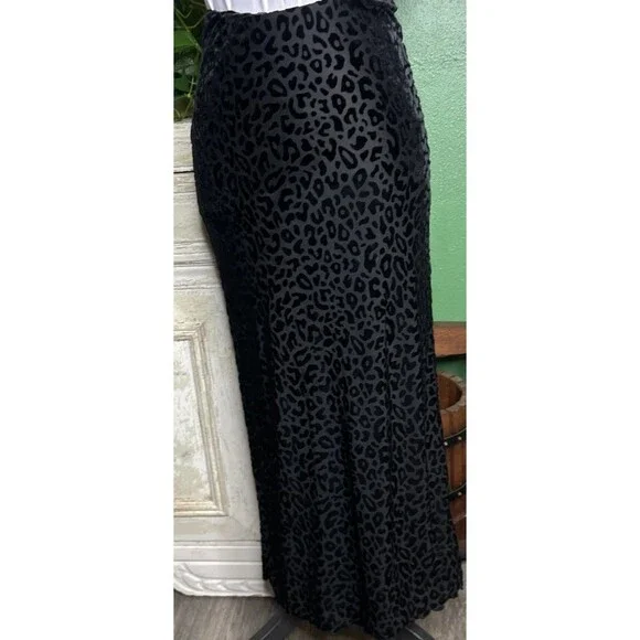 Y2K Black Burnout Velvet Animal Print Skirt XXS Boho Grunge Whimsy Goth