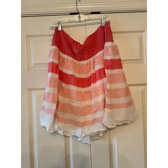 Gap Pink Ivory Gradient Color Block Aline Skirt‎ 6 Cotton Silk