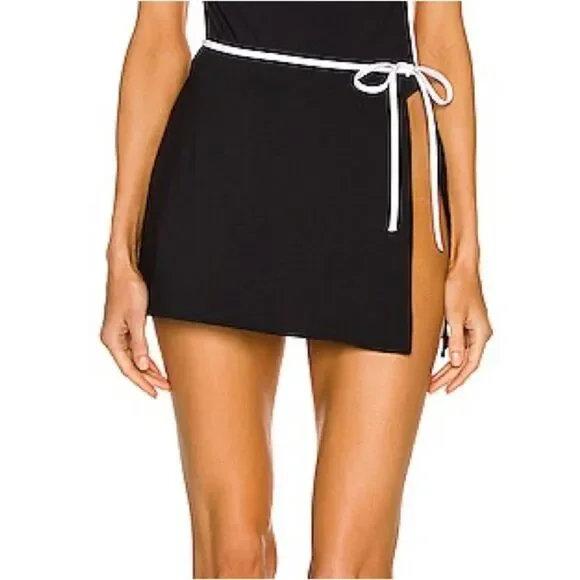 Black Mini Skirt with White Trim and Side Tie
