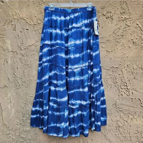 Kim Rogers Blue Tie-dye Tiered Maxi Skirt Size M