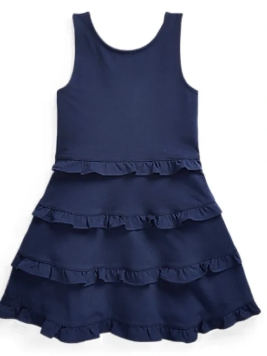 POLO RALPH LAUREN Girls Ruffled Cotton Jersey Dress Size 6X Preppy Classic