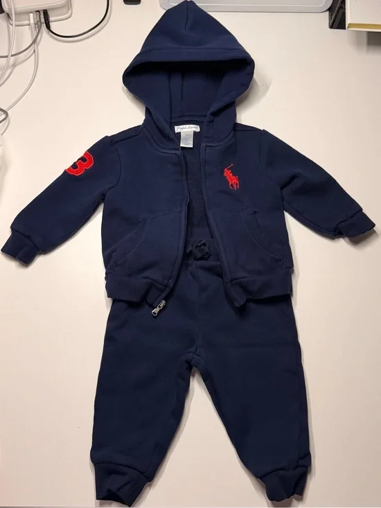 Ralph Lauren Navy Hoodie and Joggers with Red Polo Logo