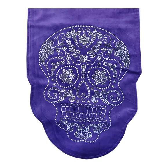 New Goth Purple Velvet Rhinestone Skull Table‎ Runner 14