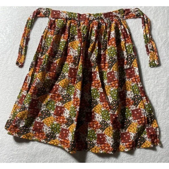 Vintage 60s - 70s Cottage Core Retro Patchwork Print Half Apron Women’s S