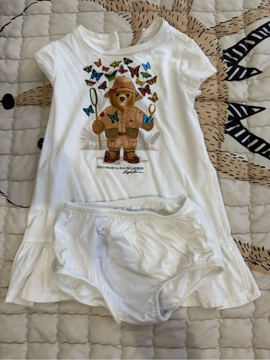 Ralph Lauren White Baby Tee with Light Blue Logo