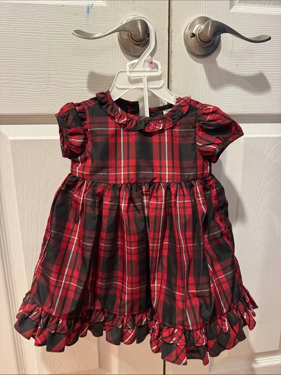 Ralph Lauren Red and Black Plaid Ruffle Hem Formal Dress