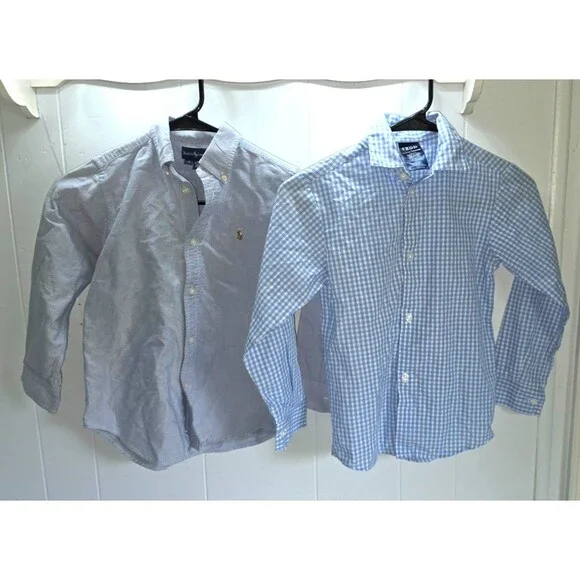 Ralph Lauren Izod Lot of 2 Blue Casual Dress Shirts Size 7 Excellent