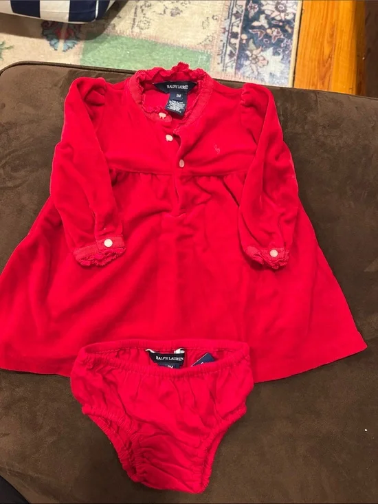 Ralph Lauren Red Velour Dress with Matching Bloomer