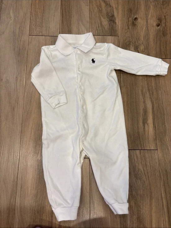 Ralph Lauren White Long-Sleeve Polo One-Piece