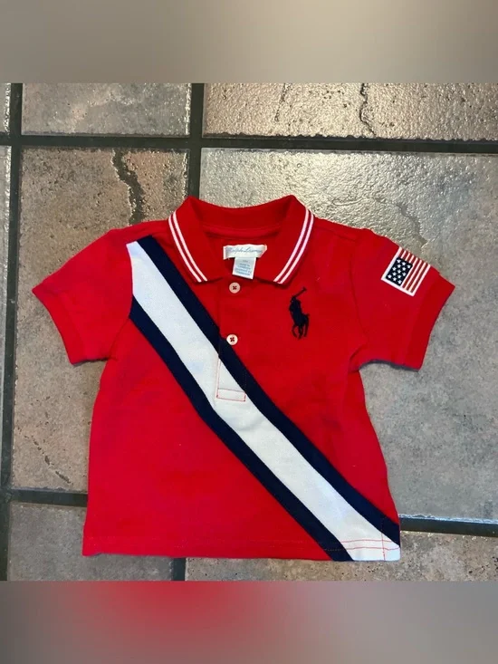 Ralph Lauren Polo Big Pony USA Flag Patch Baby Size 6 Months
