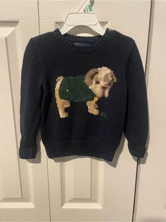 Ralph Lauren Navy Knit Sweater with Puppy Motif