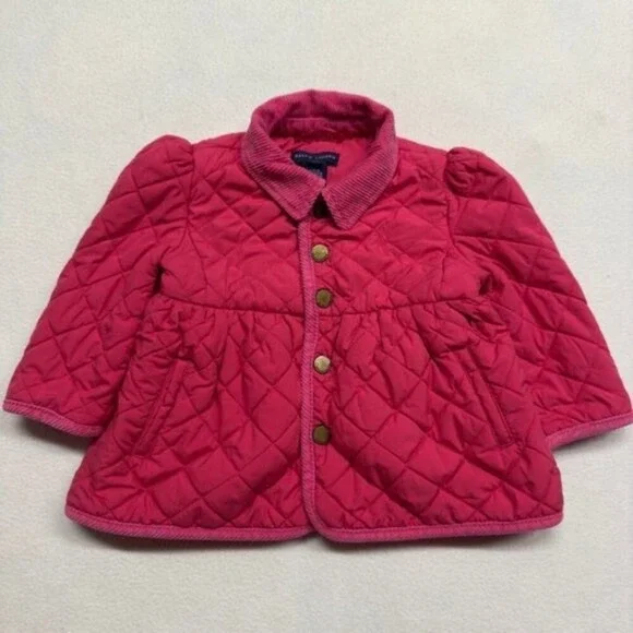 Ralph Lauren Kids‎ Pink Quilted Barn Jacket Corduroy Trim 18M