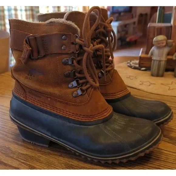 Sorel Women's Winter‎ Fancy Lace II Boots Brown Leather Mid Calf Boots Size 9.5