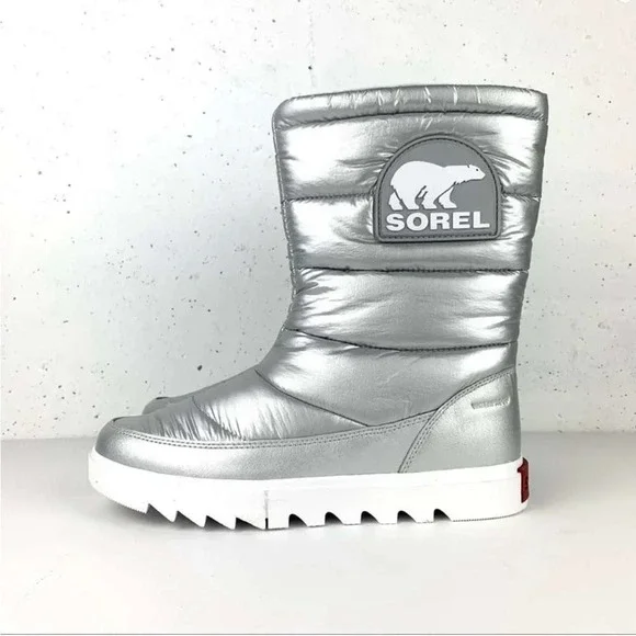 Sorel Waterproof Metallic Silver Puffer Snow Boots‎ Womens 9.5 Après Ski Y2K