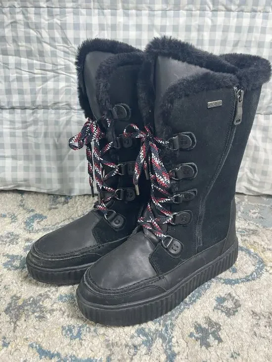 Pajar Canada Waterproof Winter Boots Womens US 9-9.5 Black Faux Fur Lace Up