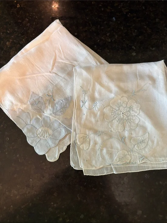 Appliqué White Floral Handkerchiefs