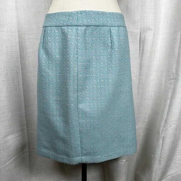 NEW! Banana‎ Republic Tweed Pencil Skirt Lined Women's Sz 12 Turquoise Sky Blue