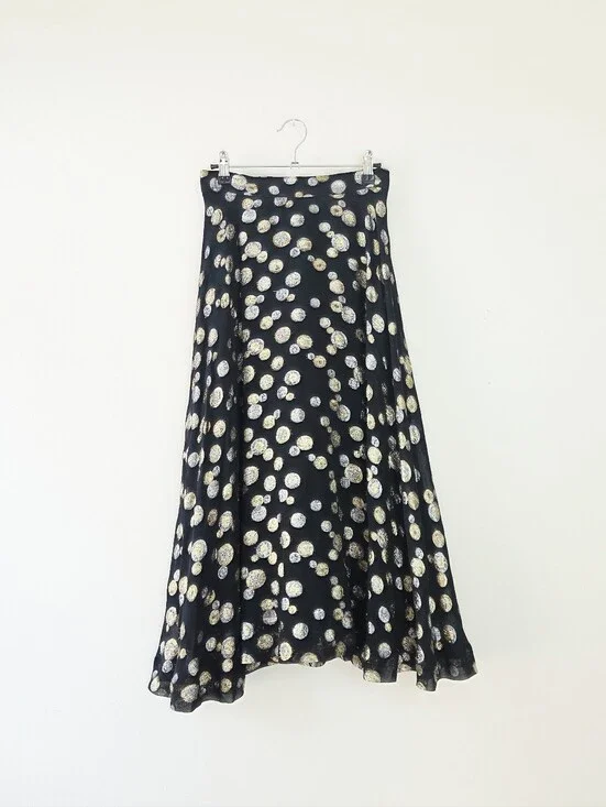 Halston Heritage Vintage Bubble Metallic  Polka Dot Midi Skirt Size 6