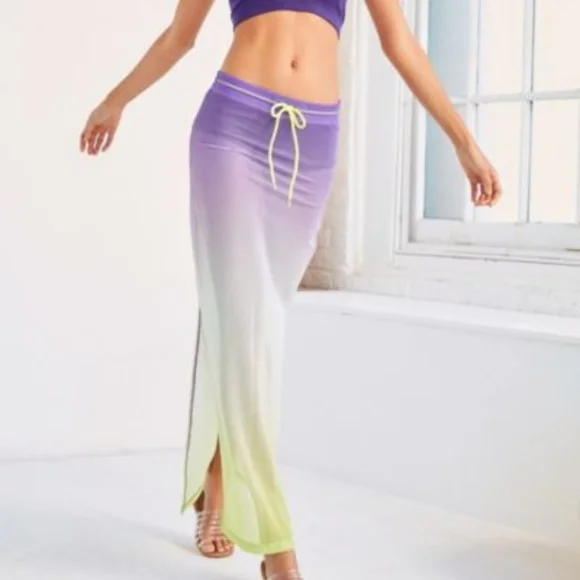Retro Lilac Neon Ombre Contrast Mesh Maxi Skirt