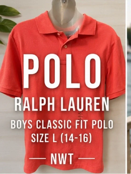 Polo Ralph Lauren Boys Classic Fit Polo Coral NWT Size L 14-16 100% Cotton