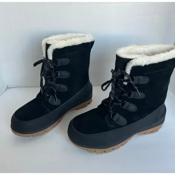 Universal Thread Black Leather Faux Fur Waterproof‎ Ankle Winter Snow Boots 7W