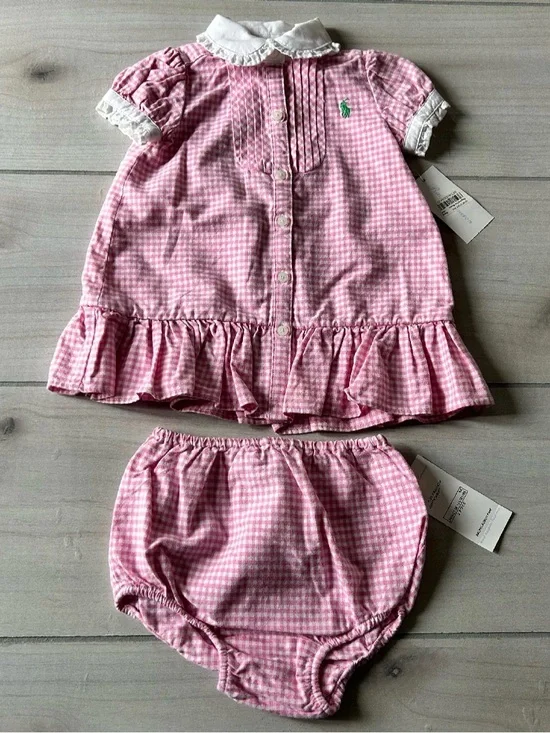 NWT Ralph Lauren Pink Gingham Dress & Bloomers Set