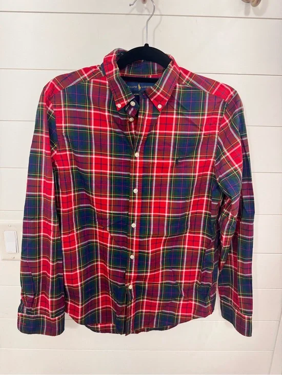 Ralph Lauren Red and Green Plaid Button-Down Shirt