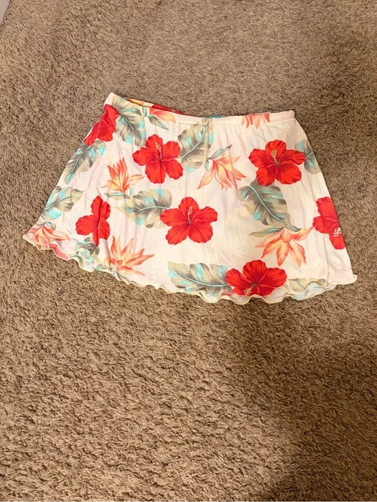 White Mini Skirt with Red Floral Print