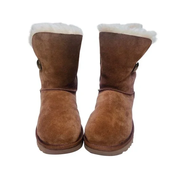 UGG Bailey Button Chestnut Brown Suede Shearling Mid Calf Boots Women‎ 5803