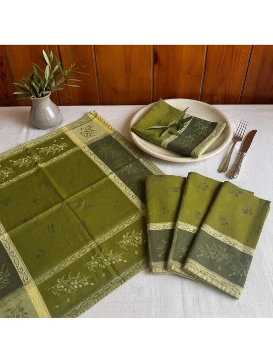 Vintage Tessitura Pardi Set of 4 Olive Green Cotton Napkins 20 Inch Table Linens