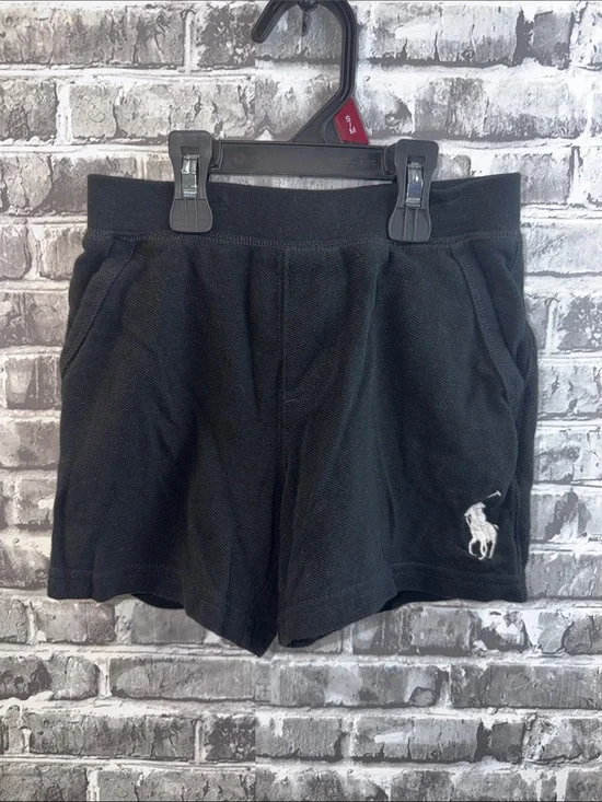 Ralph Lauren Black Pique Polo Shorts with White Pony