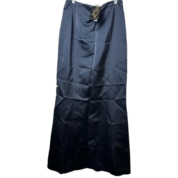 Oscar de la Renta Maxi‎ Skirt Womens 6 Navy Satin Bell Formal NEW