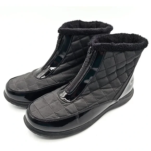 Totes Women's Quilted Winter Boots Black Faux Fur Zip Insulated Size 9 M