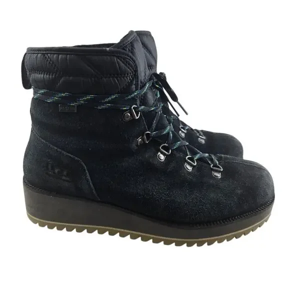 UGG Birch Ankle Boots Womens 9 Black Suede Waterproof Hiker Wedge‎ Heel Outdoor