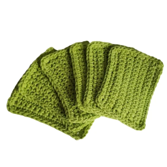 Reusable Eco Friendly Cotton Handmade Sponges-Set of 6-Lime Green