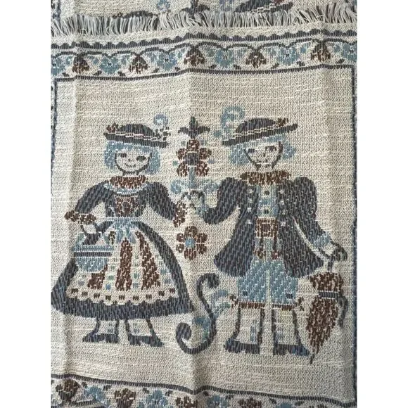 Vtg‎ Kolf Blue Woven Tapestry Square Mats Austrian Boy Girl Linen Blend Set of 3