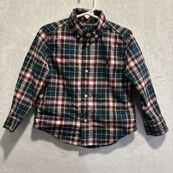 Polo Ralph Lauren Toddler Boy Plaid Button Down Natural Stretch Shirt 3/3T