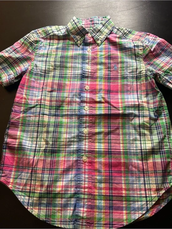 Polo Ralph Lauren Boys Natural Stretch Short Sleeve Plaid Button-Down Shirt