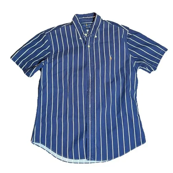 Ralph Lauren Blue White Striped Button Oxford Cotton Shirt‎ Boys Large