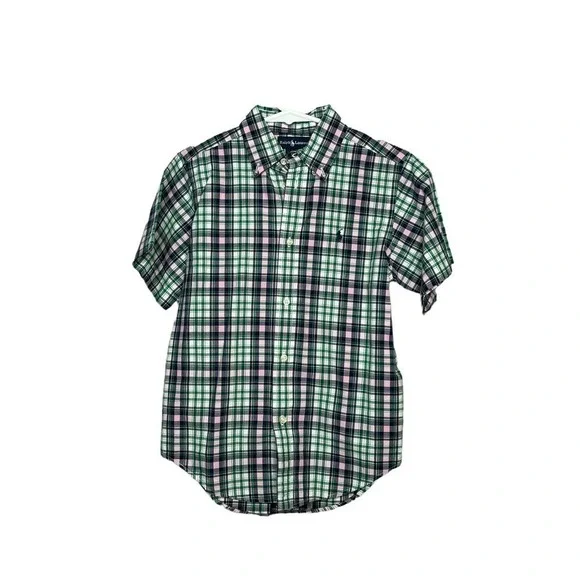 Ralph Lauren Short Sleeve Cotton Plaid Button Down Shirt Size 7